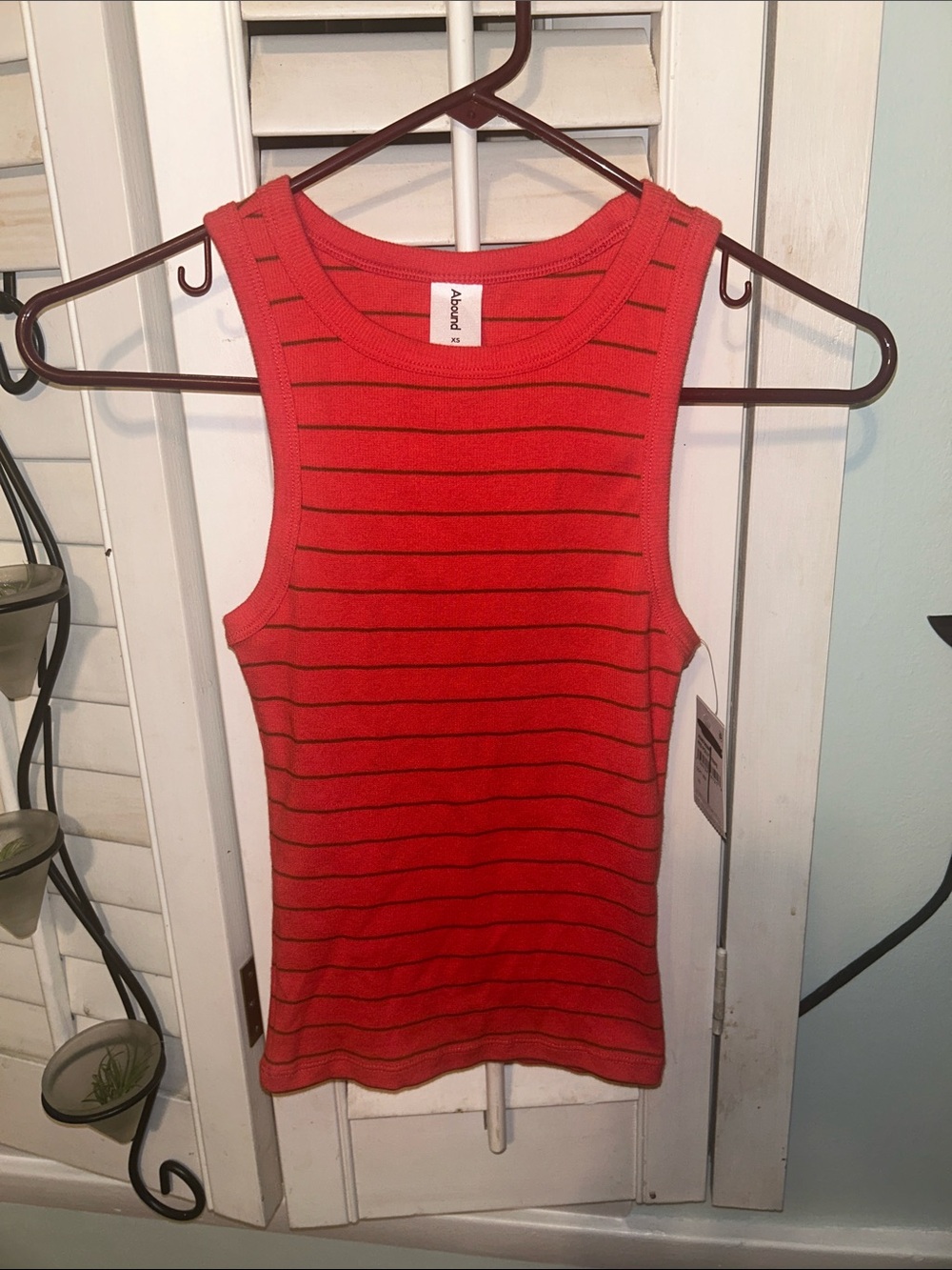 Abound Red Tank Top with Thin Black Stripes